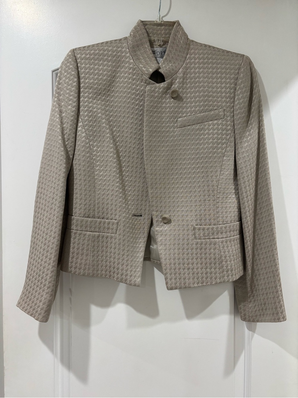 Worth Taupe Textured Stand-Collar Blazer